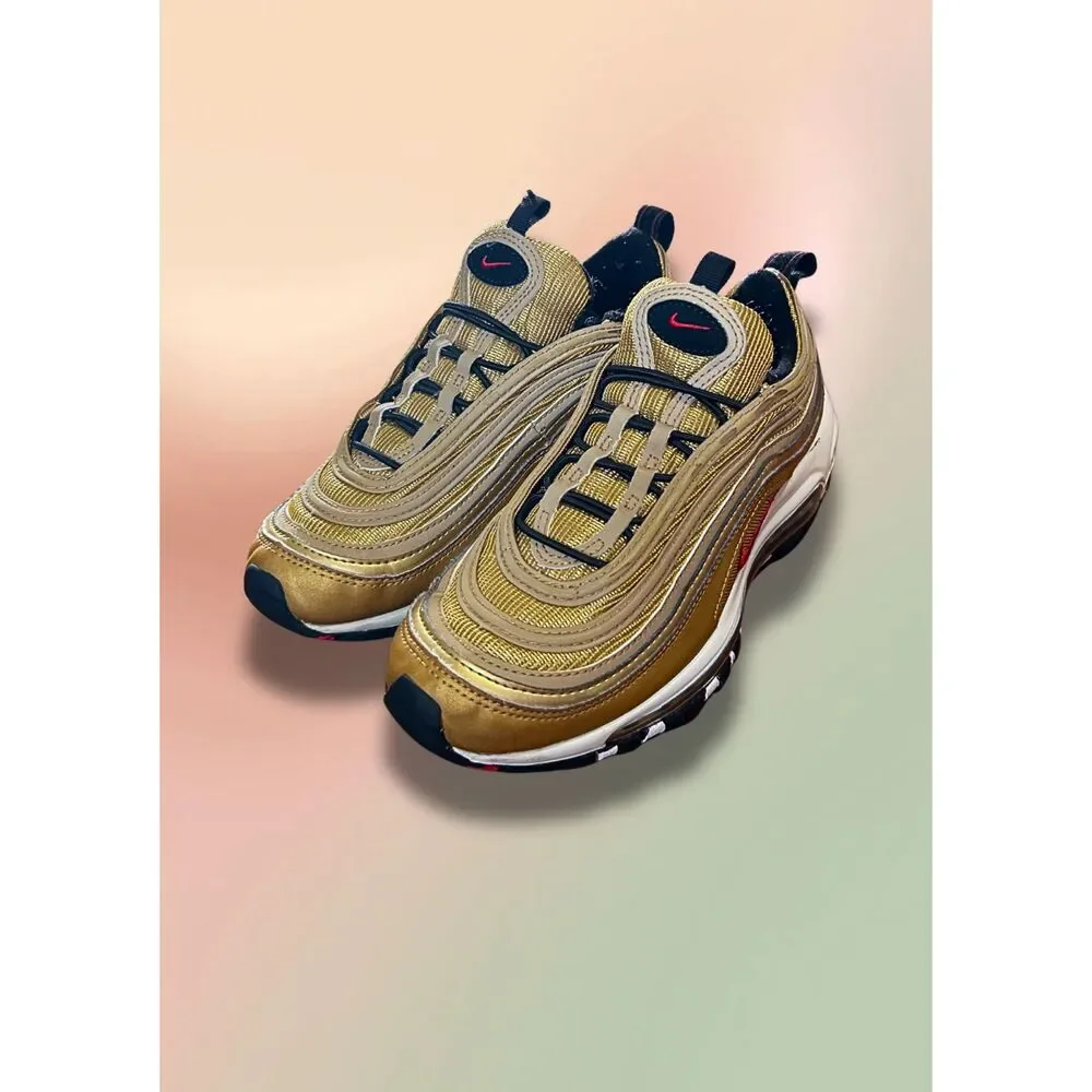 Nike Air Max 97 GS Metallic Gold University Red Black 918890-700 Youth Size 4Y